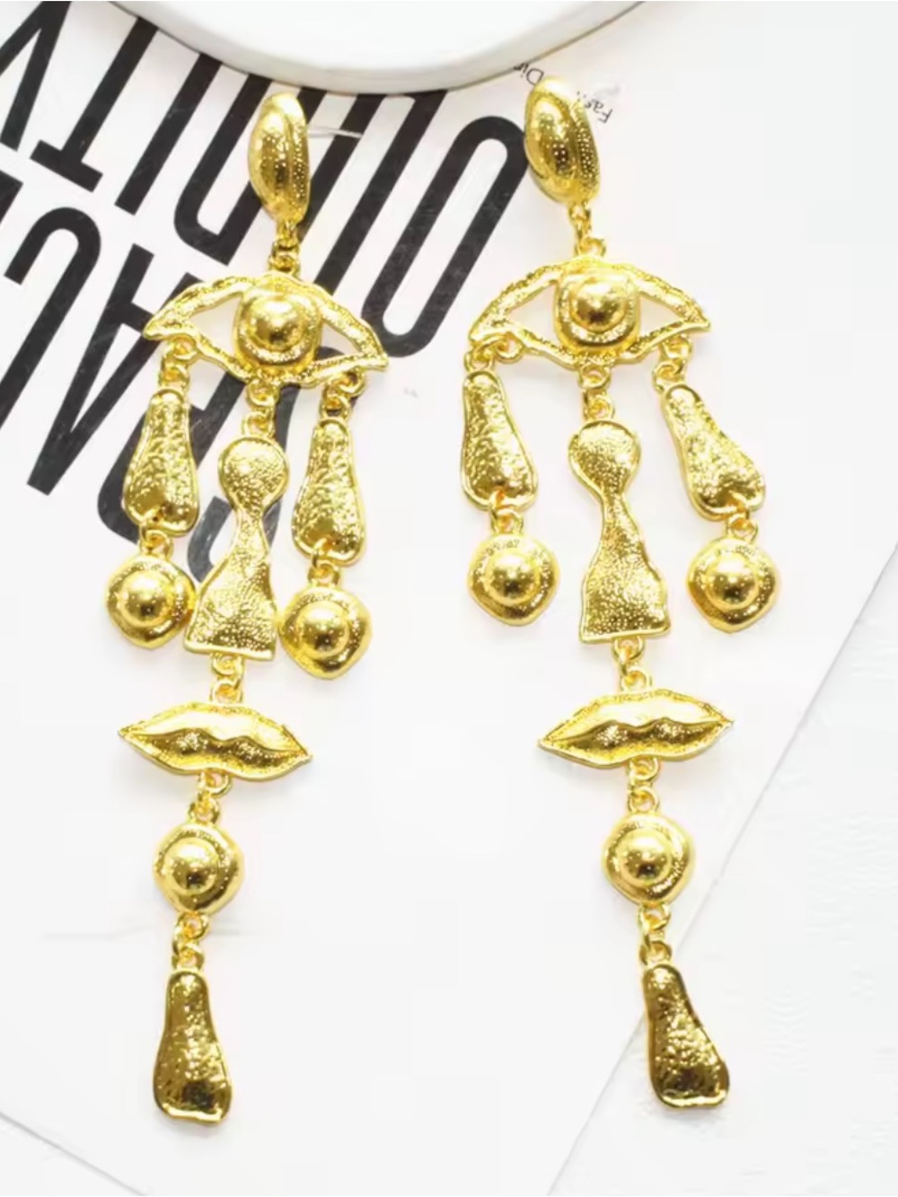 Gold Sculptural Drop Earrings - Picture 4 of 7